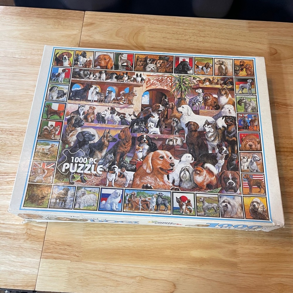 Vintage White Mountain Puzzles The World of Dogs 1000 Piece Jigsaw Puzzle 1998